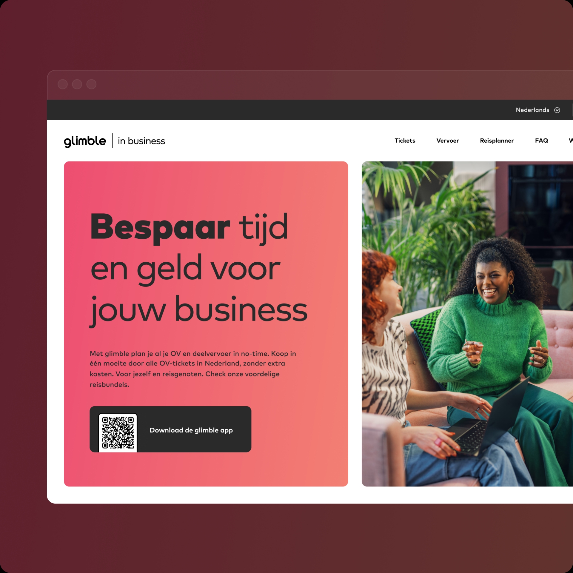 Mockup van de glimble zakelijk omgeving