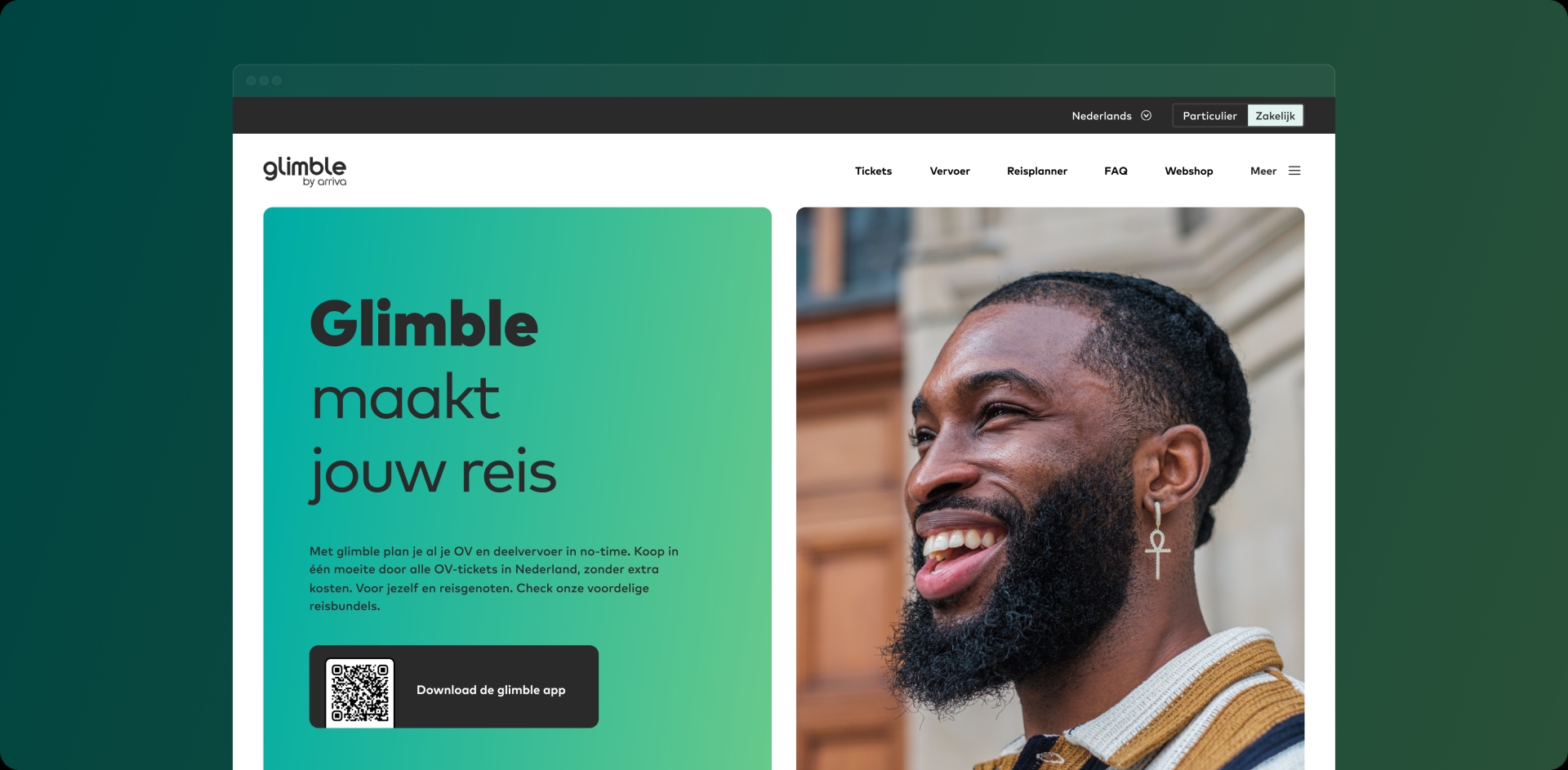 Mockup van de glimble website groot formaat